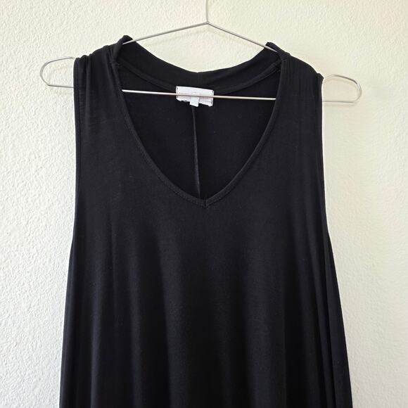 Thyme & Honey Black Sleeveless Midi Dress Womens M Flowy Rayon Spandex Made USA - Picture 2 of 10